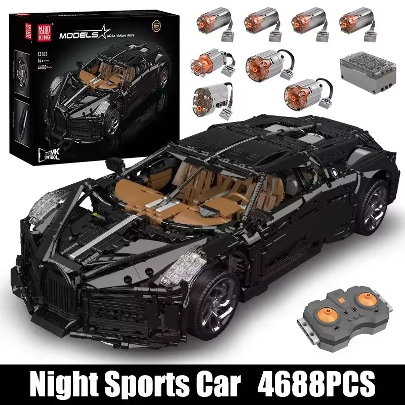 Mould King 13163 Technical Car Building Block Remote Control La Voiture Noire Sport Racing Car Model Toys Kids Christmas Gift