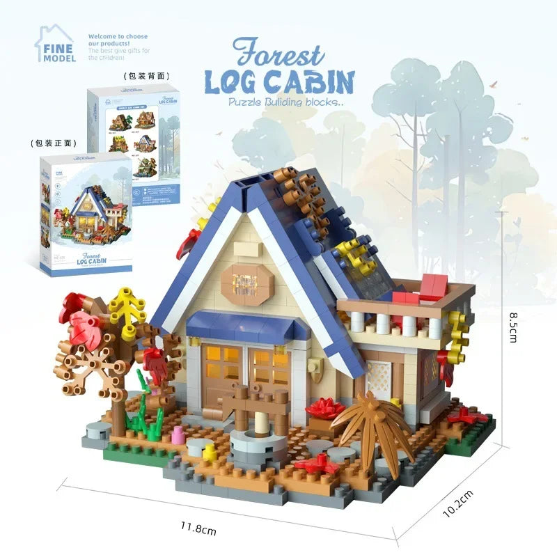 Forest House Building Blocks 3D Cherry Blossom Tree House Architecture Bricks Model Log Cabin Toys For Kids Santa Gift MZ322