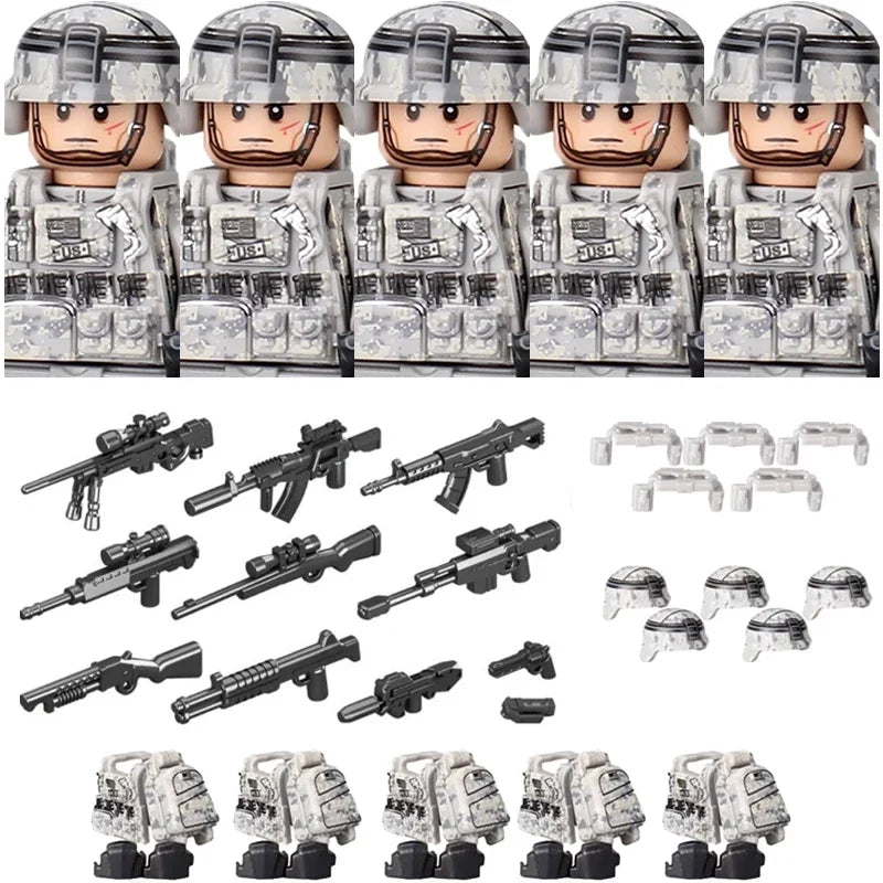 Military Army Figures Building Blocks SWAT Ghost Commando Special Forces Soldier Weapons Gun Hat Shield Belt AK Mini Bricks Toy - CADA BRICKS®