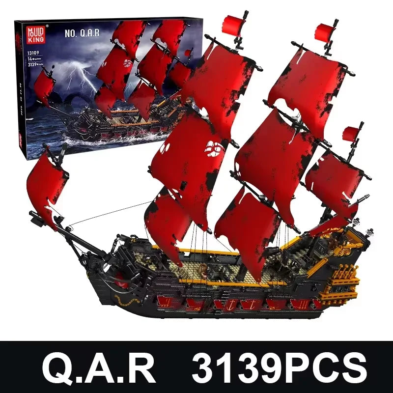 Mould King 13197 Pirate Ship Building Blocks Flying Dutchman Boat Construction Kit for Adults Kids Bricks Toys Christmas Gifts