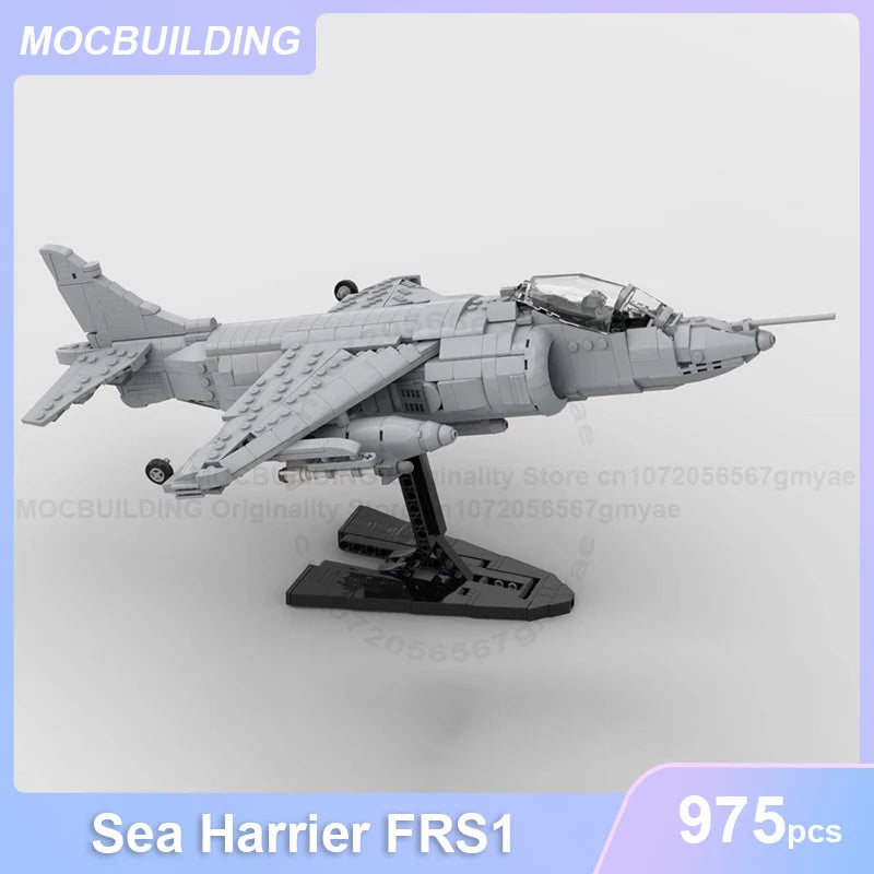Sea Harrier FRS1 Model MOC Building Blocks Military Jet DIY Assemble Bricks Aircraft Creative Collection Xmas Toys Gifts 975PCS