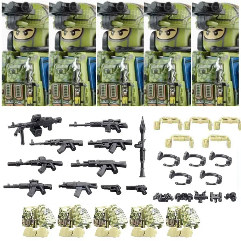 Military Army Figures Building Blocks SWAT Ghost Commando Special Forces Soldier Weapons Gun Hat Shield Belt AK Mini Bricks Toy - CADA BRICKS®