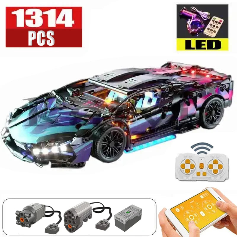 1314PCS Black Purple Lamborghinised Sian Sport Car Building Blocks Assemble Racing Vehicle Bricks Toys Birthday Gift For Kid Boy - CADA BRICKS®