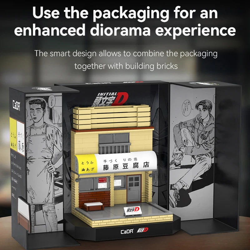 Cada Anime Initial D Tofu Shop House Model Building Blocks City Japanese Racing Car Parking Lot Bricks Toys Kid Gifts With LED - CADA BRICKS®