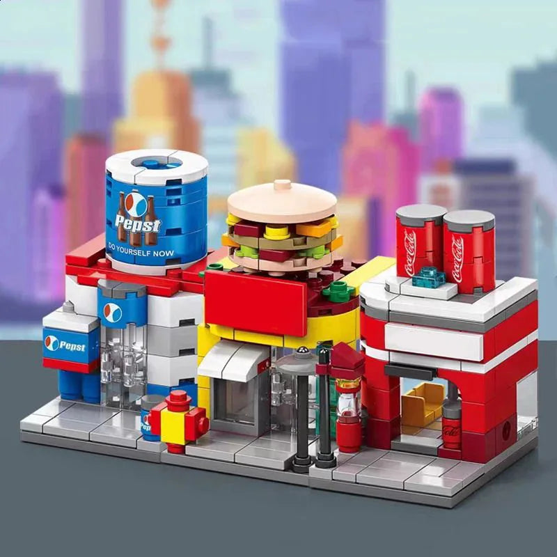 City Mini Shop Supermarket Street View Model Building Blocks Hamburger Restaurant Retail Store Bricks Architecture Friend Girl - CADA BRICKS®