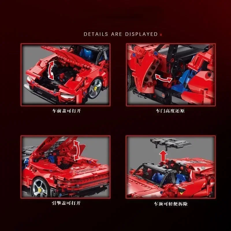 ToylinX 1394-PCS Red Super Sports Car Building Block Model – ABS Racing Car Desktop Decoration & Festival Gift - CADA BRICKS®