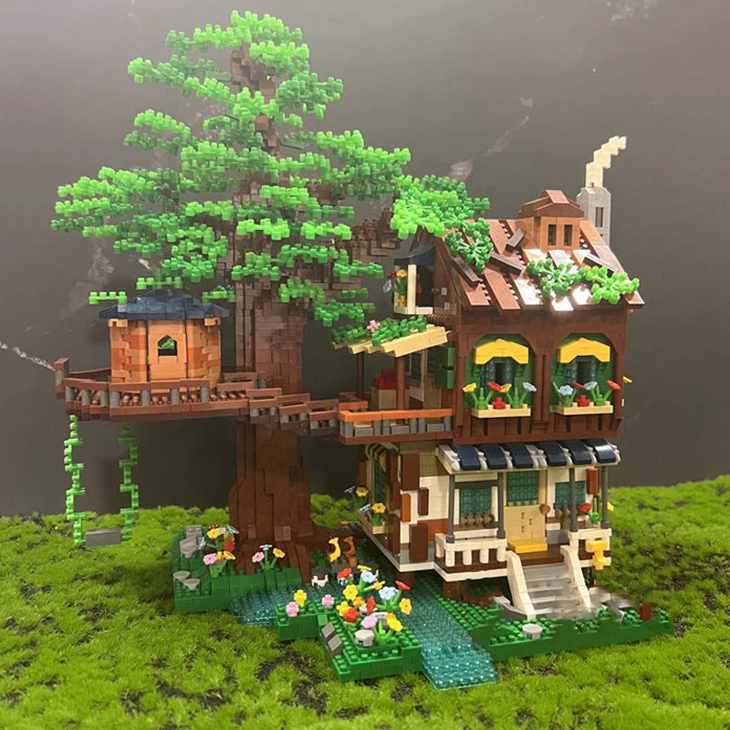 4076PCS Morning Tree House Building Blocks Forest Cabin Villa Garden Swing Architecture Model Micro Assemble Bricks Toy For Kids