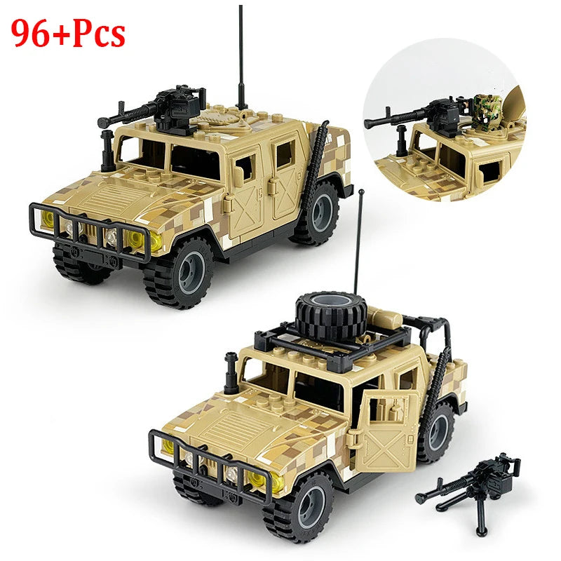 2024 Military Armoured Off-Road Vehicle Humvee Jeep H1 2 Modes Army Car Building Blocks Bricks WW2 Model Moc Toys Boys Kids Gift