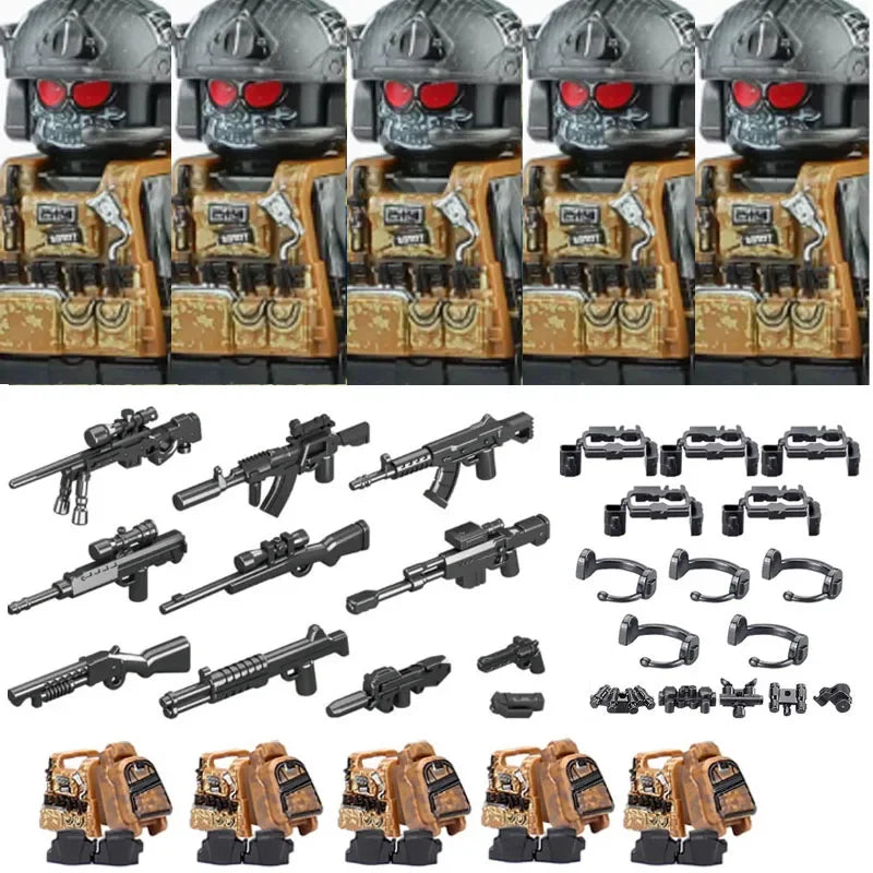 Military Army Figures Building Blocks SWAT Ghost Commando Special Forces Soldier Weapons Gun Hat Shield Belt AK Mini Bricks Toy - CADA BRICKS®