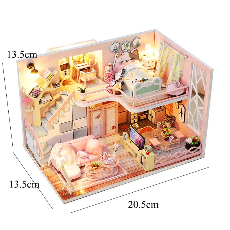 Doll House Kit 3D Wooden Mini DollHouse Assembly Building with Furniture Kit Toys Children's Birthday Gift 3D Puzzle Handmade