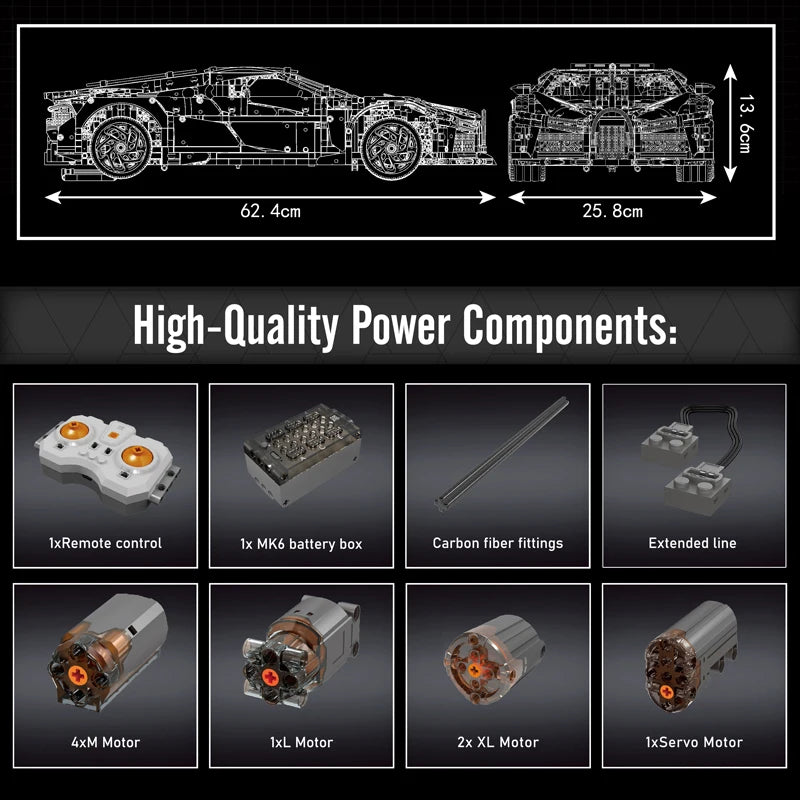 Mould King 13163 Technical Car Building Block Remote Control La Voiture Noire Sport Racing Car Model Toys Kids Christmas Gift