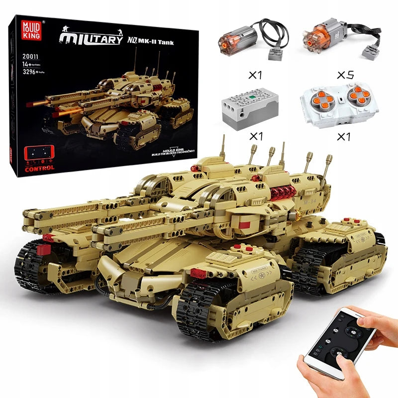 MOULD KING 20011 High-Tech App Remote Control Military Car MOC Mammoths Tank Model Building Bricks Toys For Kids Christmas Gifts