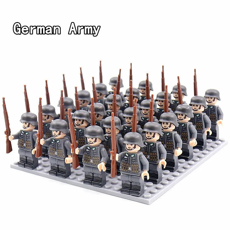 24pcs WW2 Military Army Soldier Soviet US UK German France Building Blocks Set Model Bricks Action Figures Weapon Toys Kids Gift - CADA BRICKS®