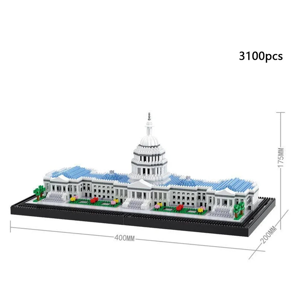 KNEW BUILT Capitol City Construction White House Micro Building Blocks US Mini Architecture Adult Children Toys Assemble Bricks