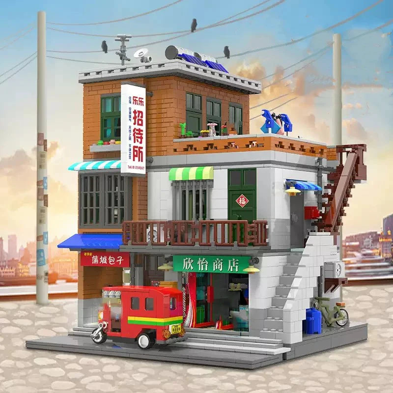 Chinese village hairdressers House Breakfast bar Buildings Sets,City Apartment Store Model Modular Buildings Blocks Gift 3165PCS