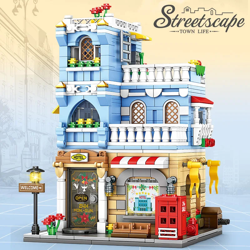 Hotel Building Blocks Inn Architectural Building Blocks Girls Toy City Series  Assembly Miniature Puzzle Model Boys Toy Kids Toy