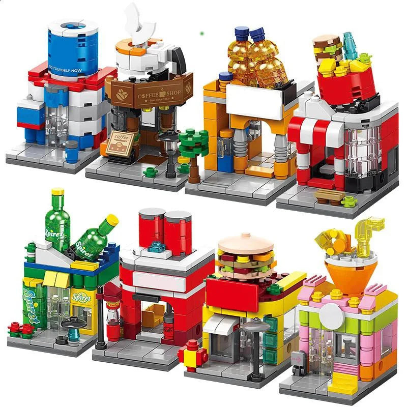 City Mini Shop Supermarket Street View Model Building Blocks Hamburger Restaurant Retail Store Bricks Architecture Friend Girl - CADA BRICKS®