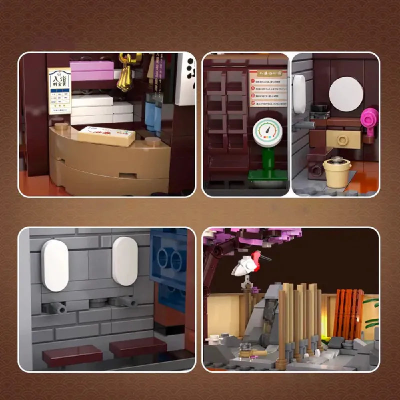 Set di Edifici da Bagno Yuzawa Tradizionale Giapponese, Blocchi Modulari di Architettura per Appartamento in Città (1249 PEZZI)