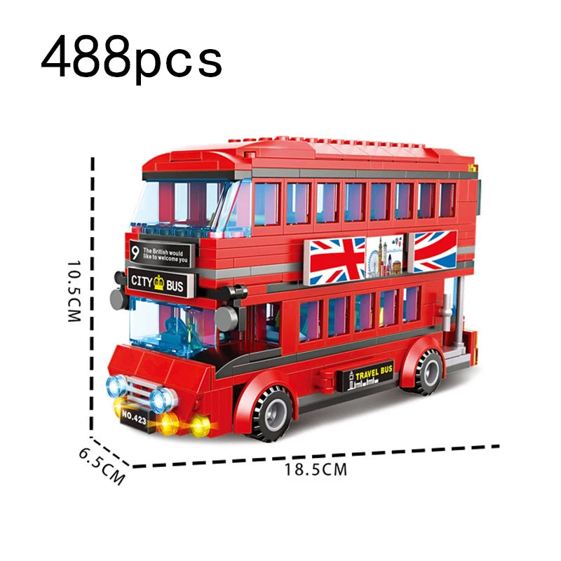 Bus City UK London Building Blocks School Vehicle Friends Wedding Car Traffic Bricks Double Station Girls Gifts Technique Toys - CADA BRICKS®