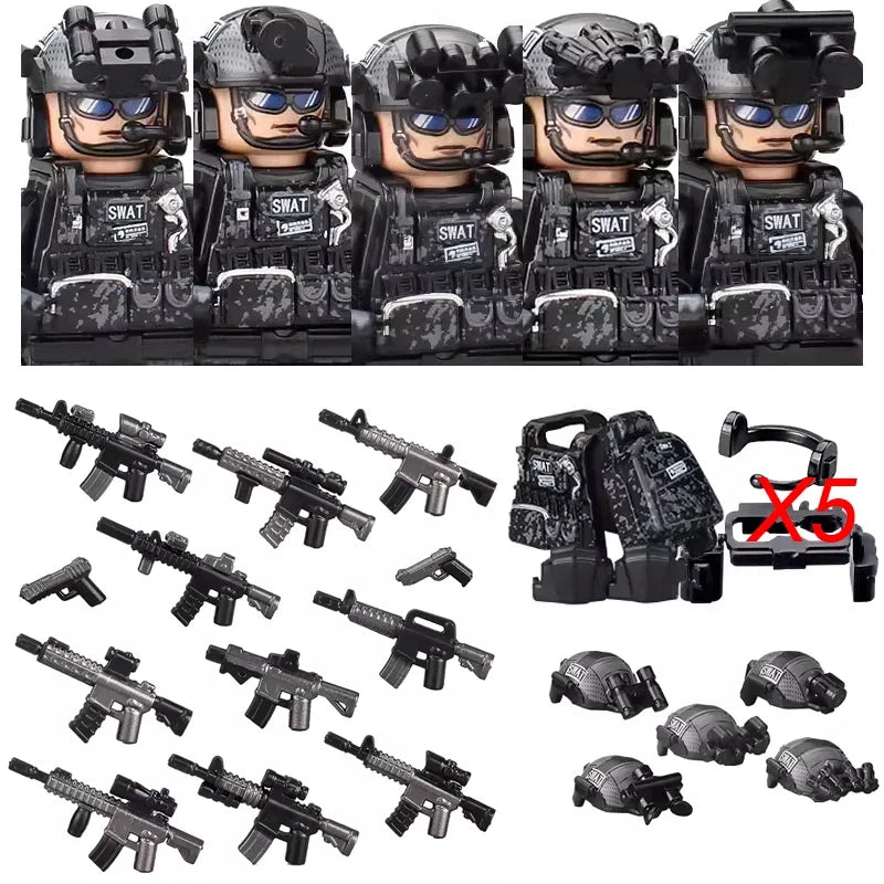 Military Army Figures Building Blocks SWAT Ghost Commando Special Forces Soldier Weapons Gun Hat Shield Belt AK Mini Bricks Toy - CADA BRICKS®