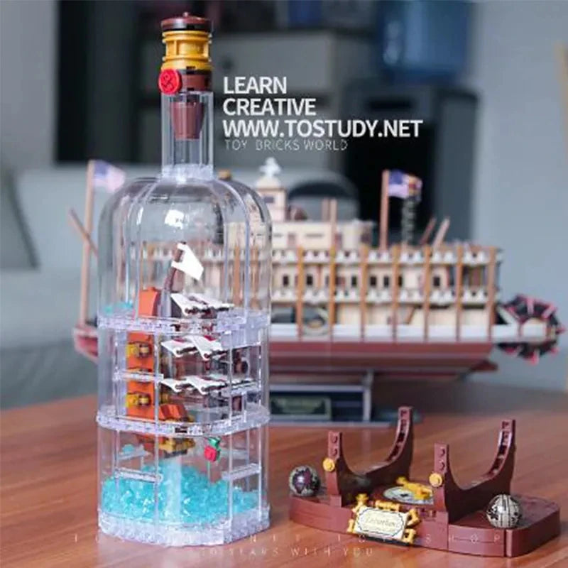 21313 Ideas Ship in Bottle Pirates Building Blocks Construction Set Moc Bricks with Stand Boys Toys For children Christmas Gifts - CADA BRICKS®