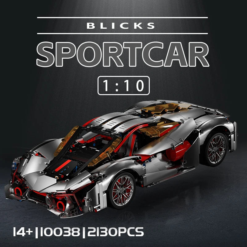 1:10 Three Thousand Years Rambo 10038 Electroplated Silver Supercar Building Blocks | Adult Assembled Racing Model Kit - CADA BRICKS®