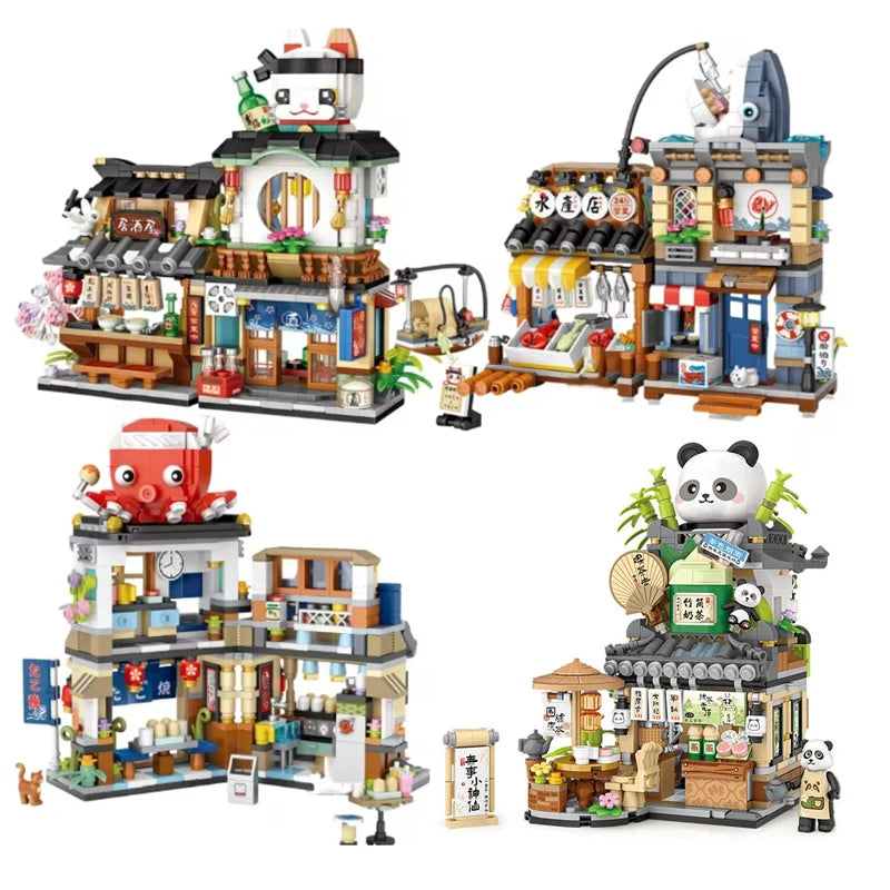 Street View Series Building blocks Izakaya Shaved Ice Shop Takoyaki Shop Coffee shop Panda Tea House model children's gift - CADA BRICKS®