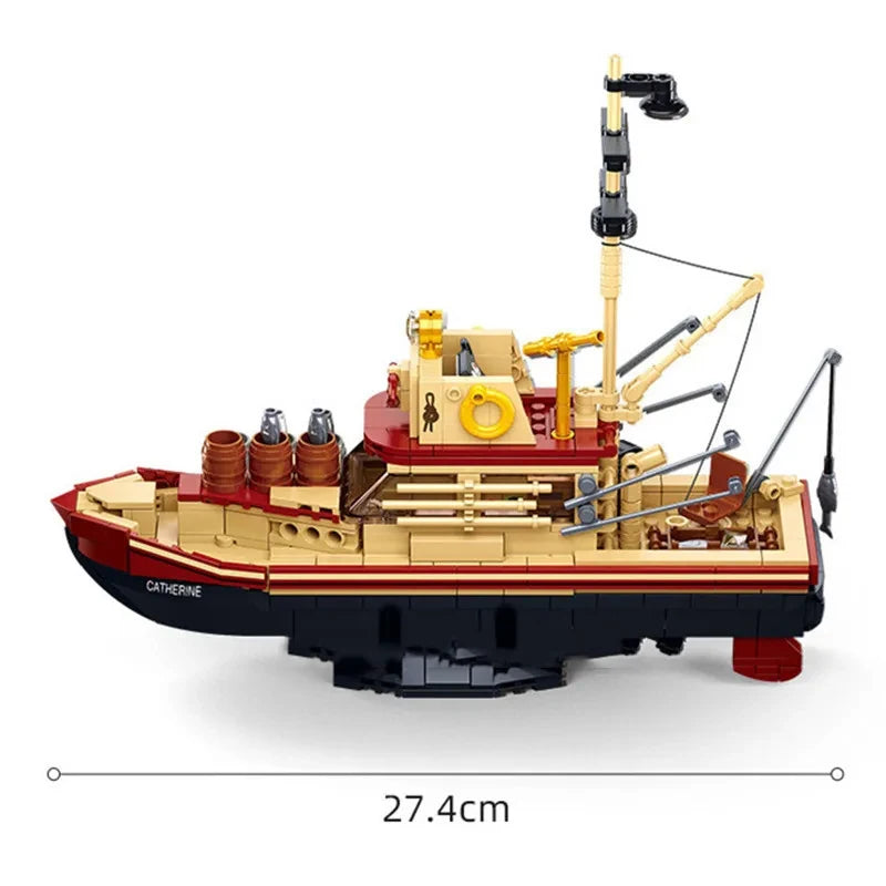 Fishing Boat Trawler Great White Shark Boat Building Blocks Pirate Ship Model Bricks Set With Mini Figures Kids DIY Toys Gifts