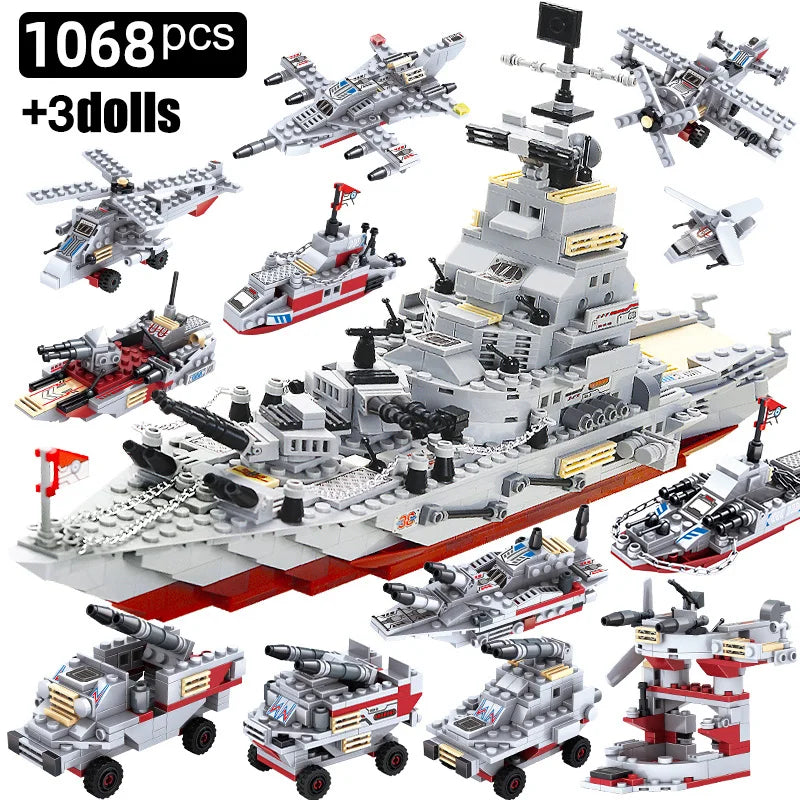 Navy War Chariot Ship Army Boat Plane Model Warships Building Blocks Compatible With Lego Construction Set for Boys Bricks Toys - CADA BRICKS®
