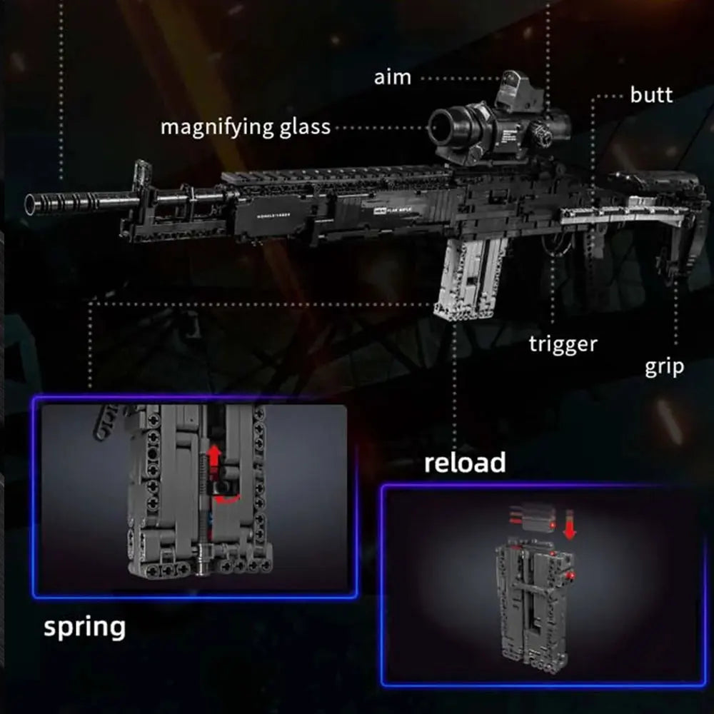 MOULD KING 14026 Ww2 Military Gun MK14 Battle Rifle Simulation Gun Model Building Blocks Weapon Bricks Toys Set for Kids Gifts