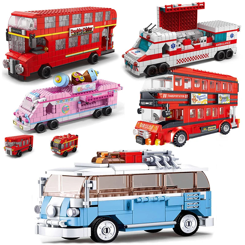 Bus City UK London Building Blocks School Vehicle Friends Wedding Car Traffic Bricks Double Station Girls Gifts Technique Toys - CADA BRICKS®
