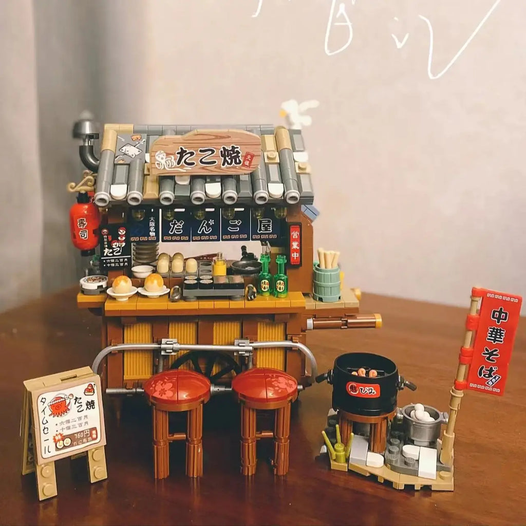 Mini Japanese Octopus Braised Chinese Restaurant Hong Kong Food Shop Street View Building Blocks Boys and Girls Children's Gift