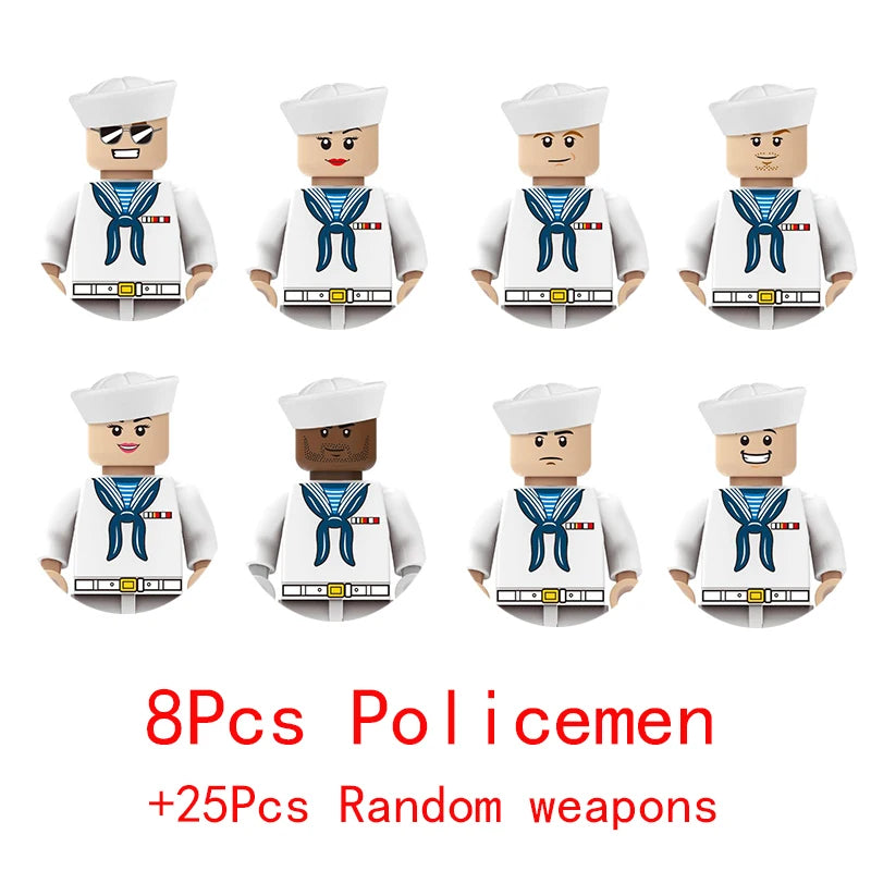 Military Weapons Guns Mortar Special Forces Police SWAT Gangster Jeeps Off-Road Armored Vehicle Model Soldier Building Block Toy