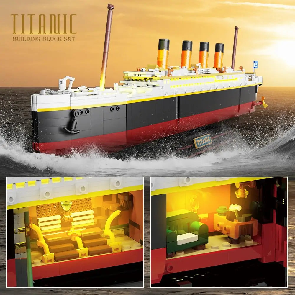 Titanic-Bausatz mit LED - 2 in 1 Titanic-Schiff Mini-Baustein-Schiffsmodell mit Gletscher-Displayständer Spielzeuggeschenk für Erwachsene und Kinder ab 10 Jahren