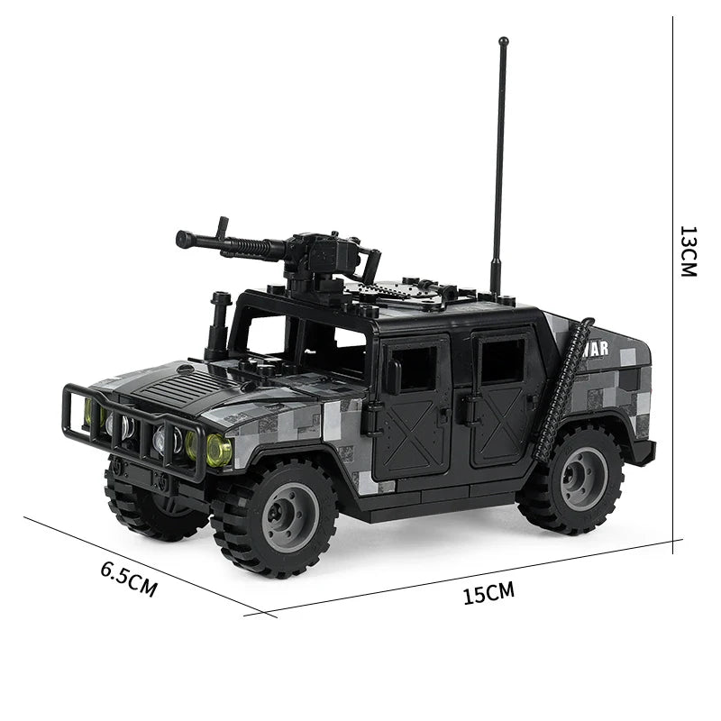 Military Special Forces Police SWAT Gangster Weapons Guns Mortar Jeeps Off-Road Armored Vehicle Model Soldier Building Block Toy