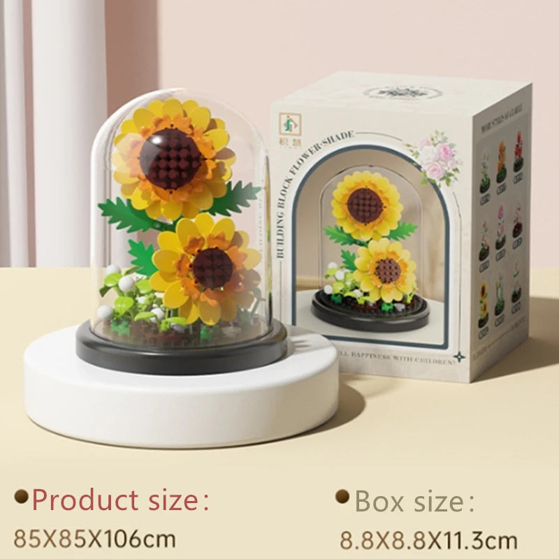 DIY MOC Flower Arrangement Dust Cover Tulip Rose Sunflower Plants Succulents Gardens Building Blocks Model Kids Sets Kits Toys - CADA BRICKS®