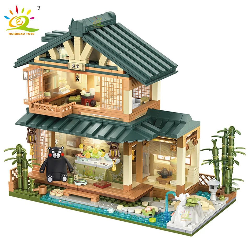 HUIQIBAO 1099PCS City Japanese Street View House Tatami Room Model Building Blocks DIY Architecture Bricks Toys for Children