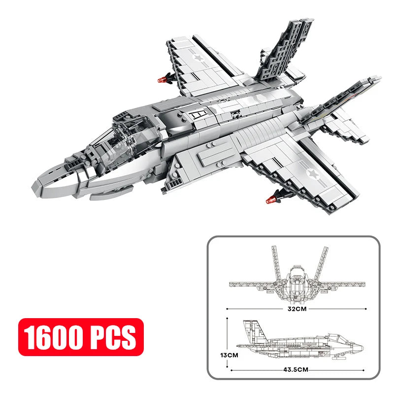 MOC Military Series Jump Jets F14 F16 F18 F22 F35 Aircraft Building Blocks War Fighter Model Bricks Toys For Childrens Boy Gifts