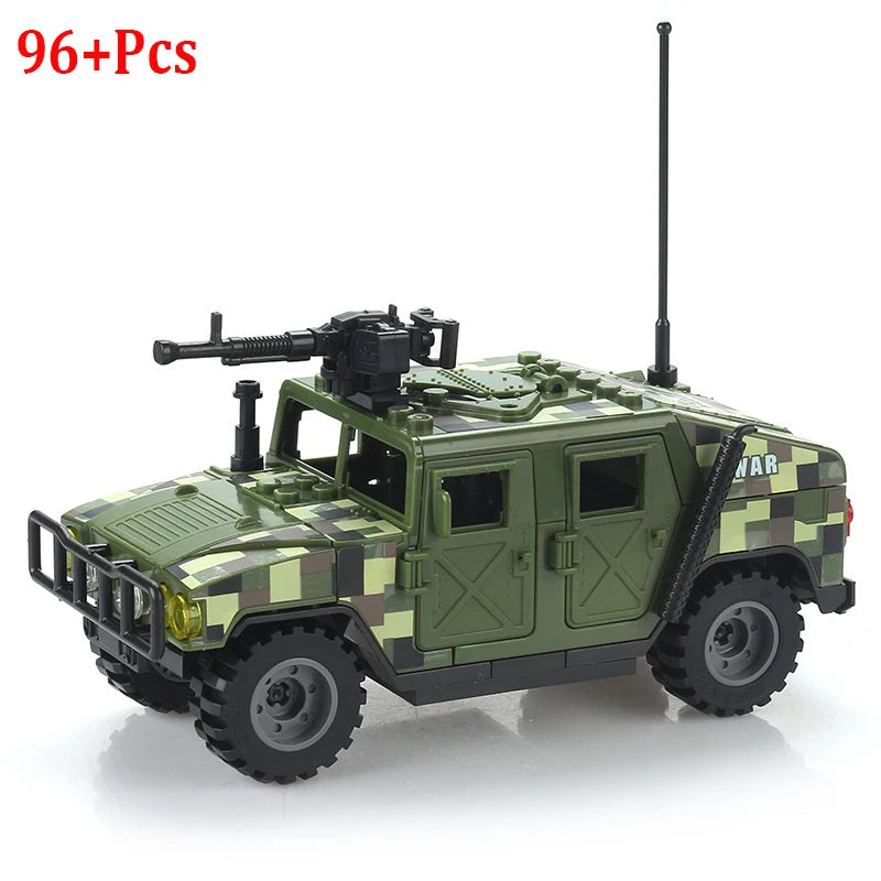 2024 Military Armoured Off-Road Vehicle Humvee Jeep H1 2 Modes Army Car Building Blocks Bricks WW2 Model Moc Toys Boys Kids Gift