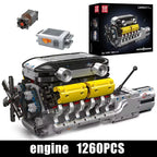 Mould King 10202 Technical Car Engine Toys The Motorized Supercar V12 Engine + Transmission Building Block Brick Kids Gifts