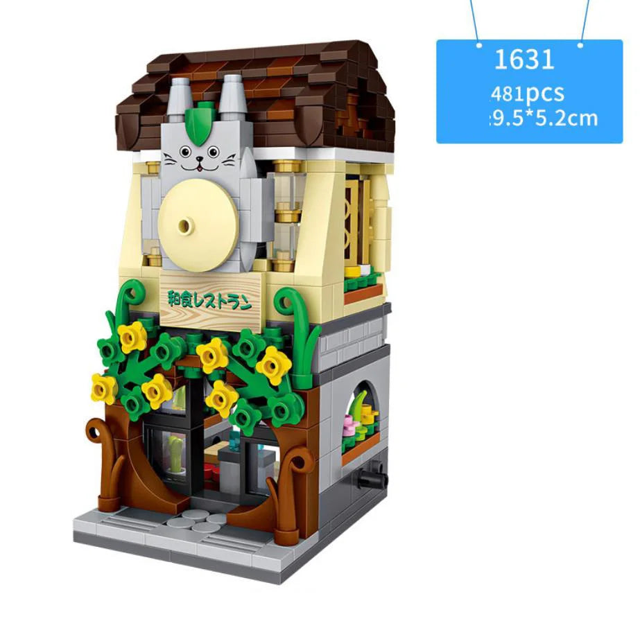 Creative Mini Blocchi Città Vista Strada Negozio di Trucco Panetteria Ristorante Giapponese Edificio Grande Magazzino Mattoncini Giocattoli per Regali