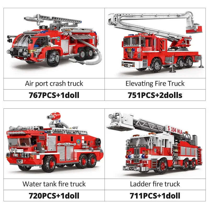 Simulation City Firefighter Rescue Engineering Vehicle Movable Building Block Fire Trucks Model Kit Childrens Assembled Toy Gift - CADA BRICKS®