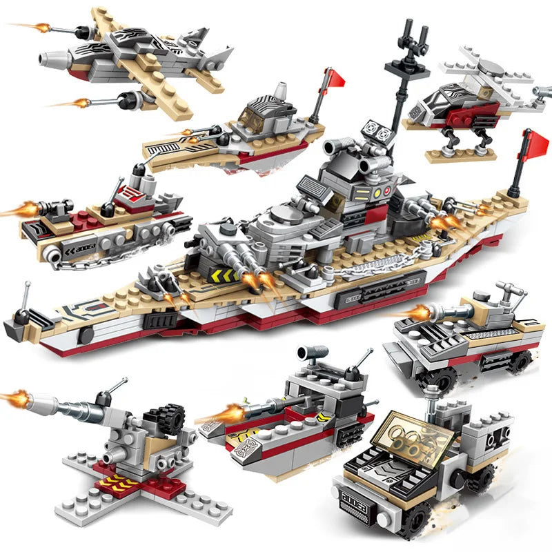 Military Ship Army Ocean Cruiser Warship Building Blocks Aircraft Weapon Ship Bricks City Toys for Children Boy Christmas Gift - CADA BRICKS®