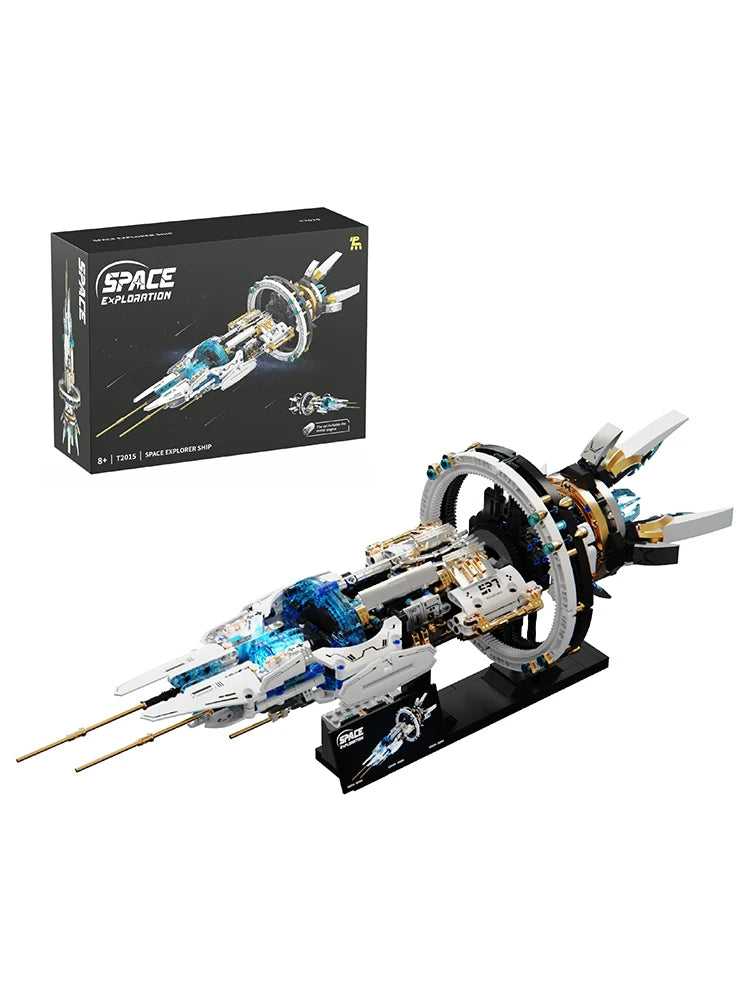 Rotatable Space Ship Building Blocks Space Explorer Fleet with Light Space Station Model Bricks Puzzle Toys Adult Children Gift