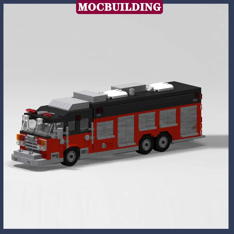 MOC City Fire Truck Transport Vehicle Rescue Tower Ladder Model Building Block Assembly Collection Boy Toy Gift