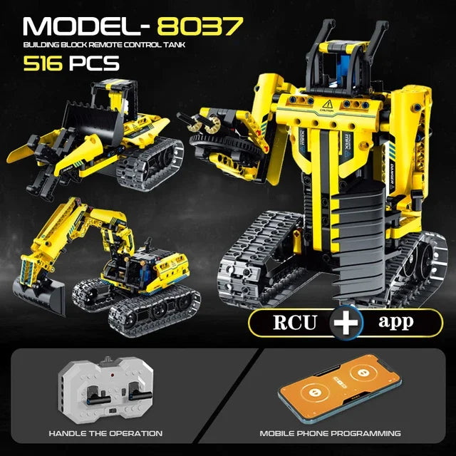 642 3 in 1 Deformation City RC Robot Excavator Racing Car Building Blocks Remote Control Bulldozer Truck Bricks Toys For Kids - CADA BRICKS®