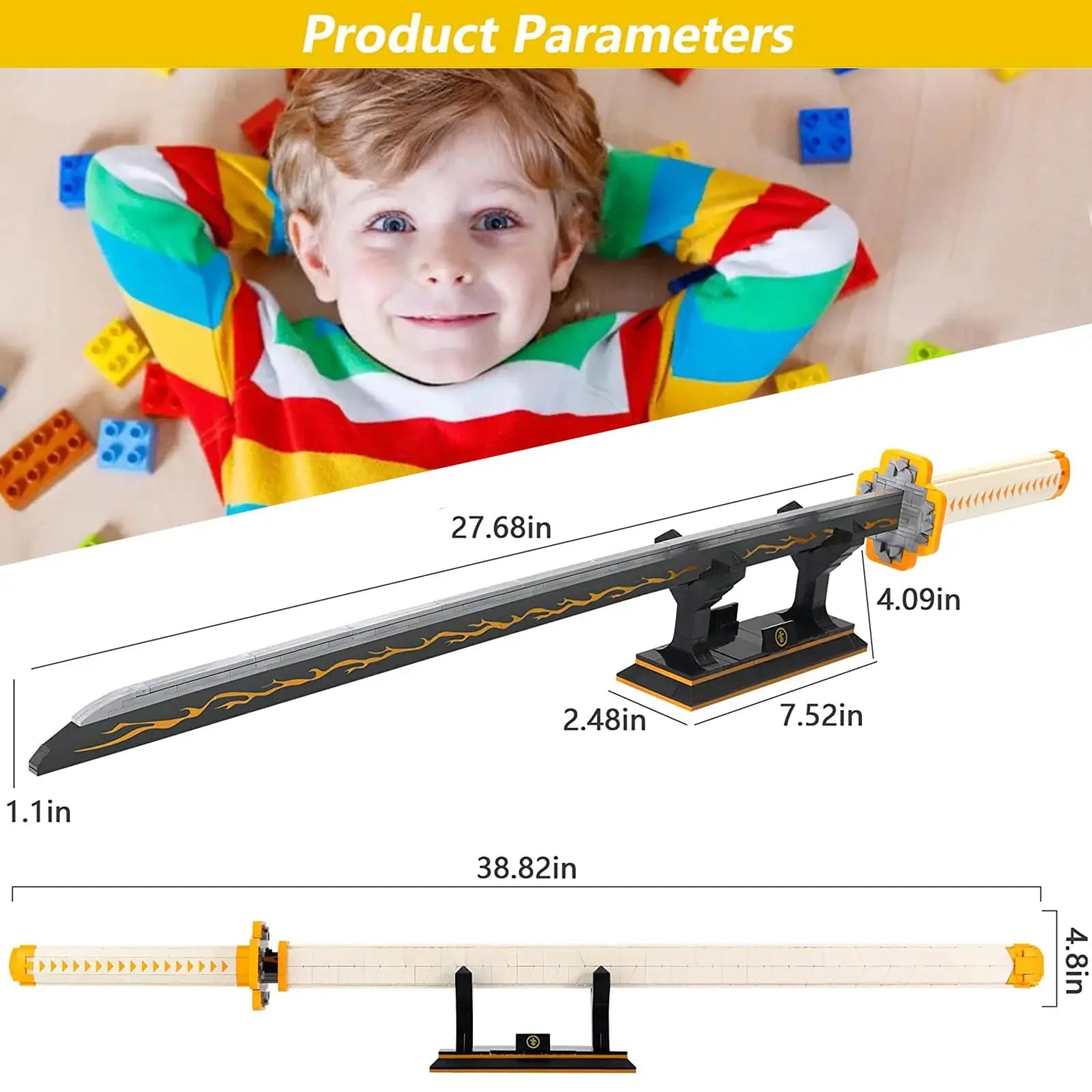 956pcs 39inch for Demon Slayer Sword Building Block Model MOC Samurai Sword Toys Set With Scabbard and Stand Gift for Anime Fans - CADA BRICKS®