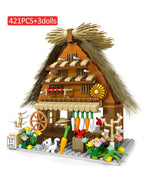 Classic Japan City Street View Build Block Japanese Pastry Vegetable Shop Fabric Bleaching Dyeing Convenience Store Bricks Toy