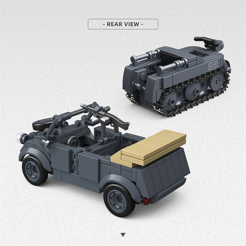 World War II half-track motorcycle VW82 bucket truck German off-road truck assembly model building blocks boy toy car gift