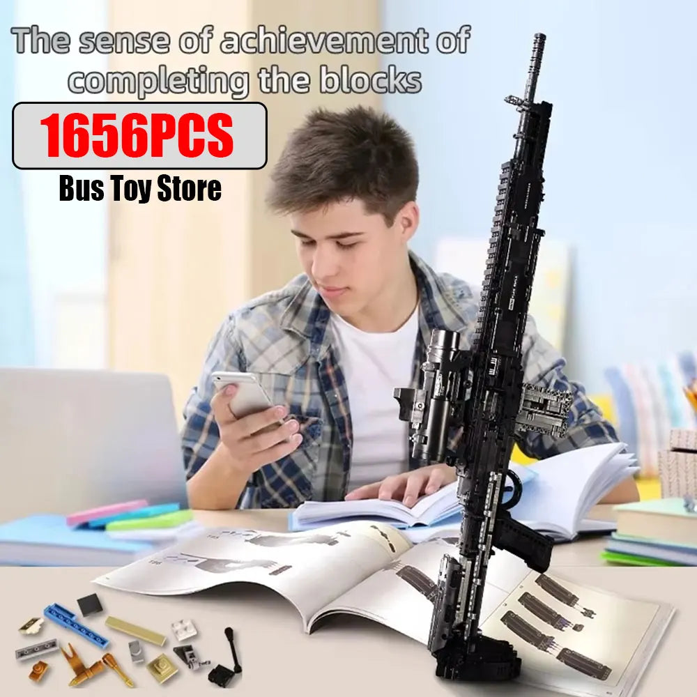 MOULD KING 14026 Ww2 Military Gun MK14 Battle Rifle Simulation Gun Model Building Blocks Weapon Bricks Toys Set for Kids Gifts